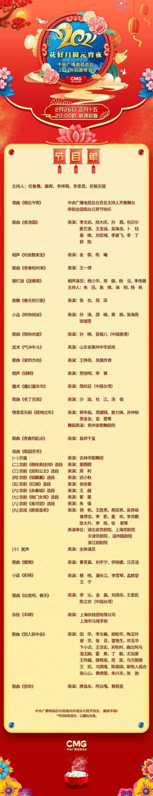 2021元宵晚会节目单大放送，你最期待哪个？