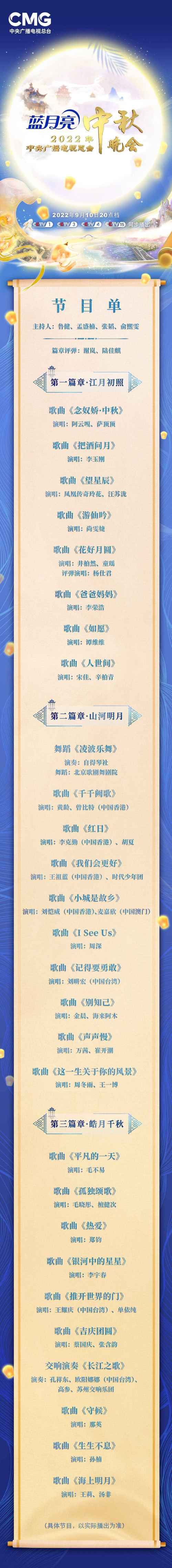 2022中秋晚会节目单抢先看：精彩不容错过！