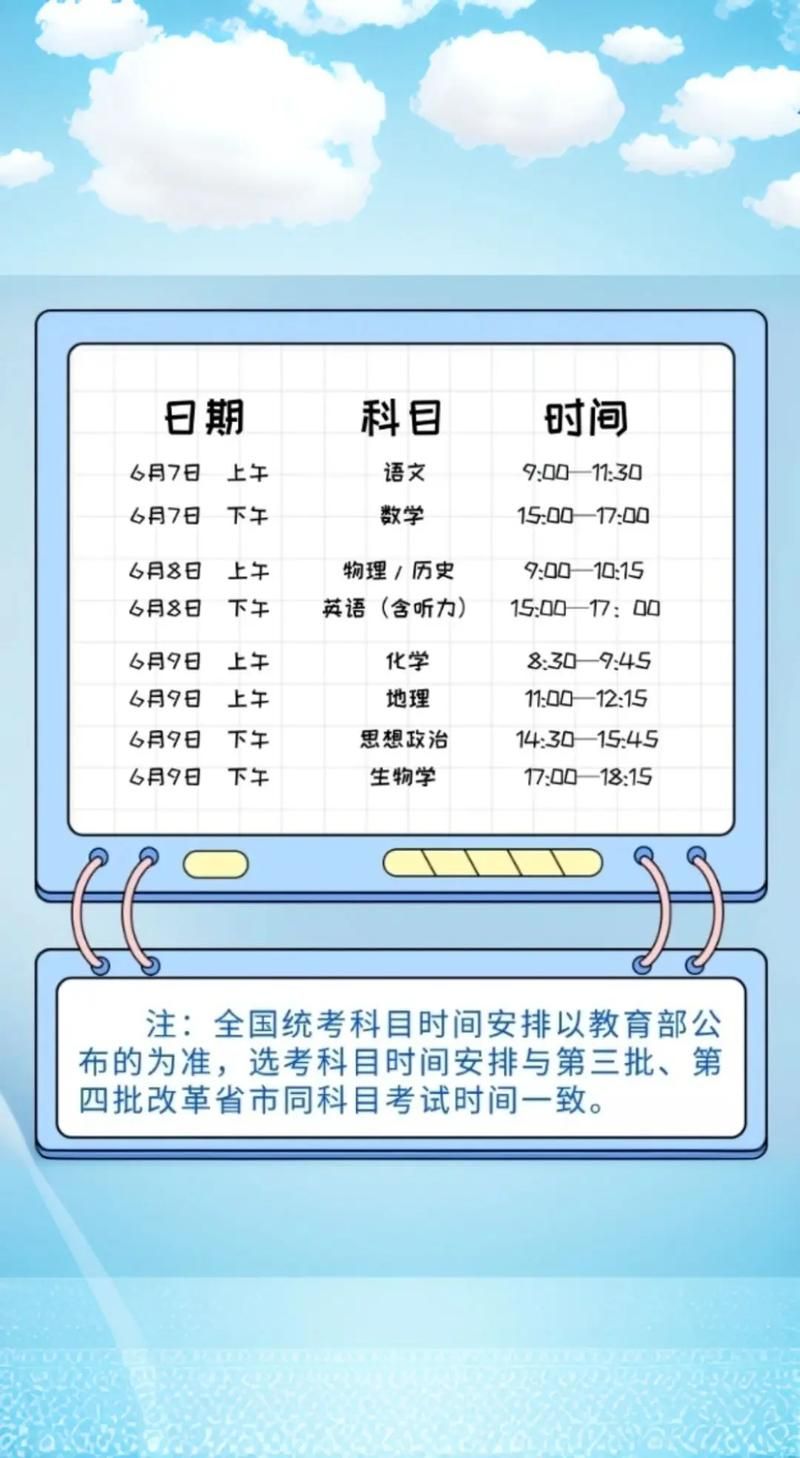 2024年高考时间表：各省市高考科目考试时间安排