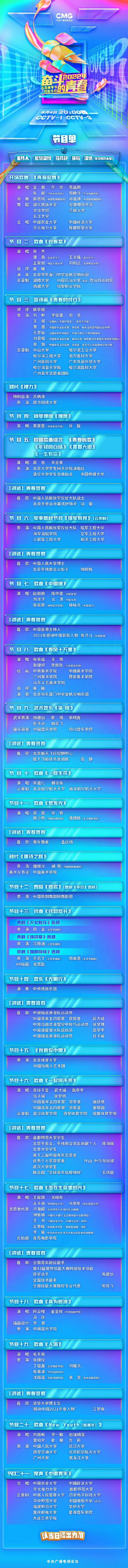 五四晚会2022节目单：完整版明星阵容及精彩节目抢先看