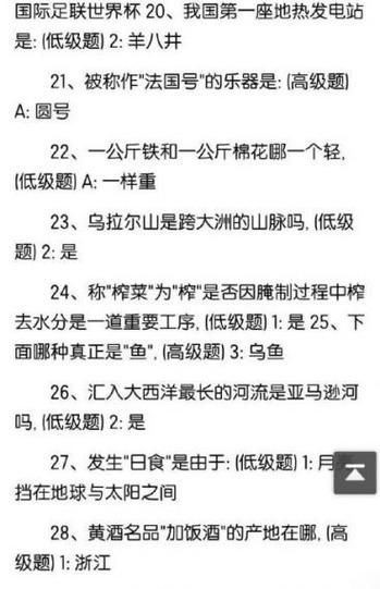 冲顶大会题目汇总：历年真题及答案