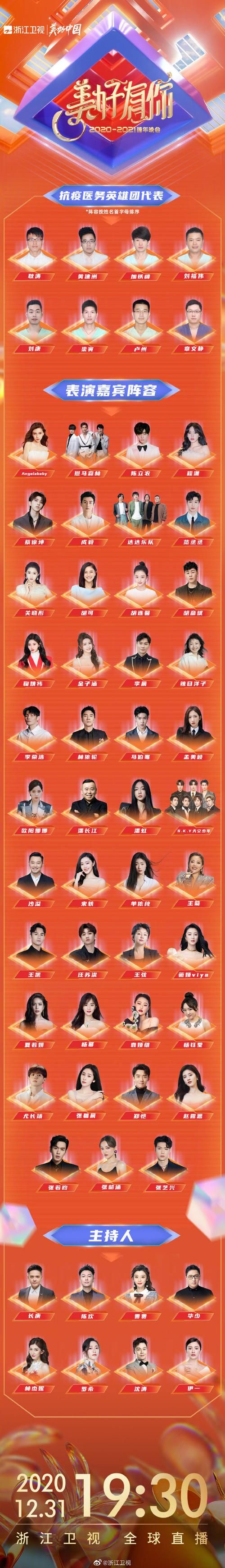 浙江卫视2021跨年晚会节目单：李晨、蔡徐坤等明星云集